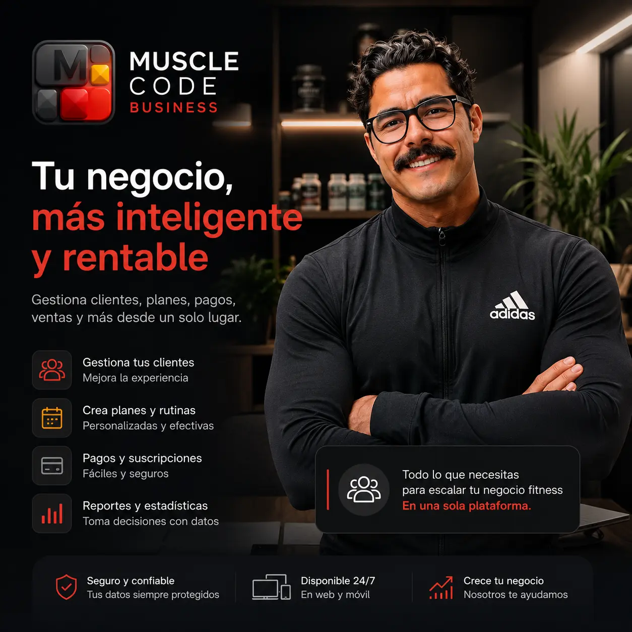 MuscleCode Business: tu negocio, más inteligente y rentable — gestiona clientes, planes, pagos y reportes en una sola plataforma